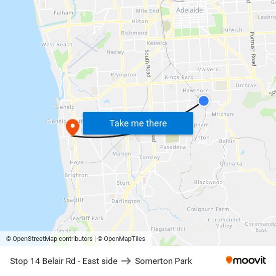 Stop 14 Belair Rd - East side to Somerton Park map
