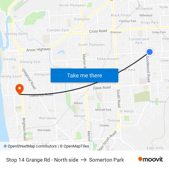 Stop 14 Grange Rd - North side to Somerton Park map