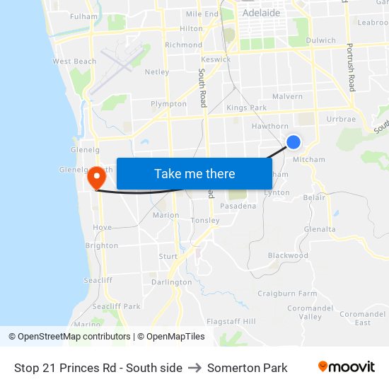 Stop 21 Princes Rd - South side to Somerton Park map