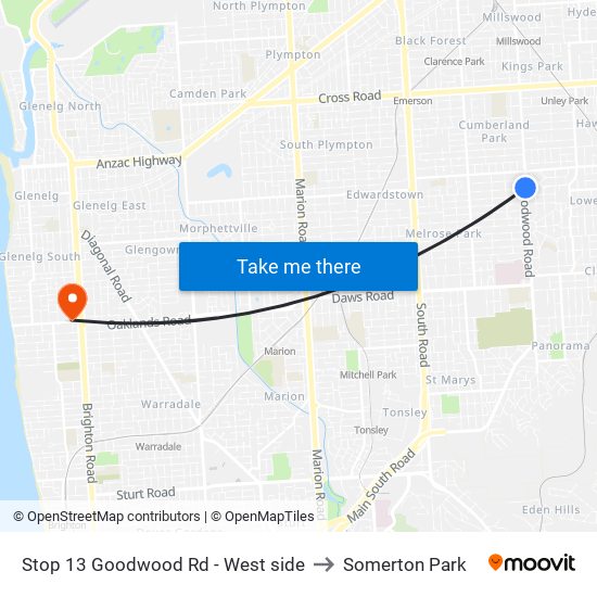 Stop 13 Goodwood Rd - West side to Somerton Park map