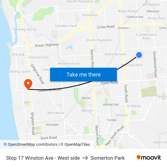 Stop 17 Winston Ave - West side to Somerton Park map