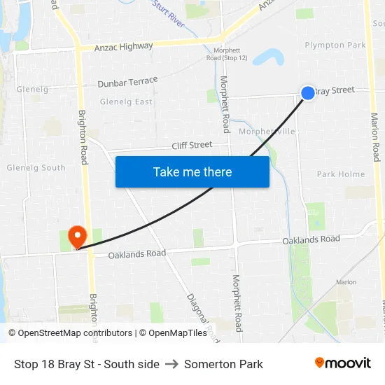 Stop 18 Bray St - South side to Somerton Park map