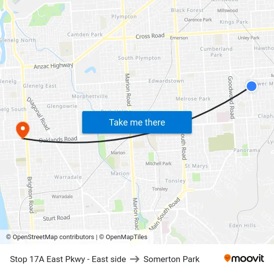 Stop 17A East Pkwy - East side to Somerton Park map
