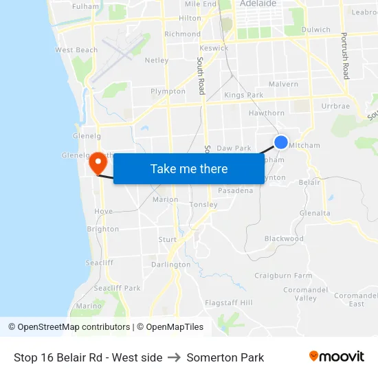 Stop 16 Belair Rd - West side to Somerton Park map