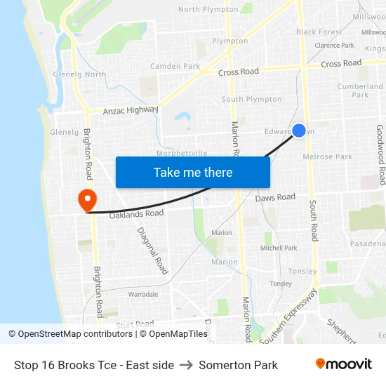 Stop 16 Brooks Tce - East side to Somerton Park map
