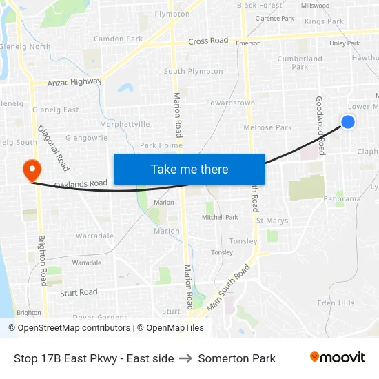 Stop 17B East Pkwy - East side to Somerton Park map