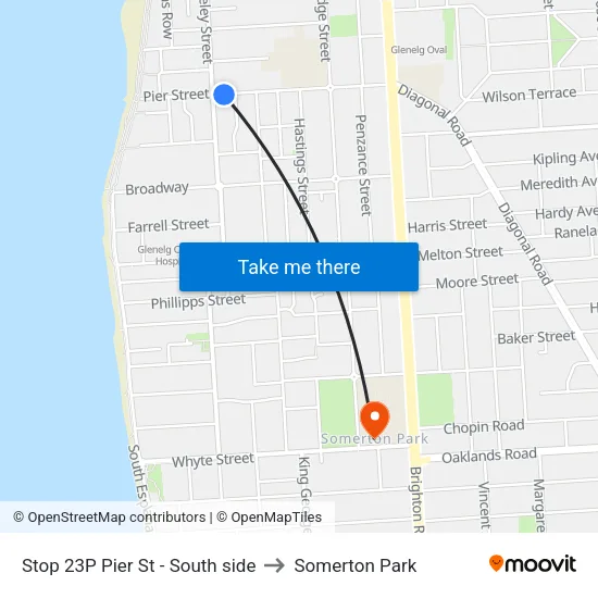 Stop 23P Pier St - South side to Somerton Park map