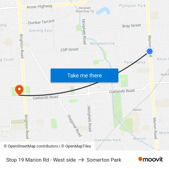 Stop 19 Marion Rd - West side to Somerton Park map