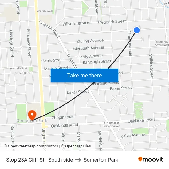 Stop 23A Cliff St - South side to Somerton Park map