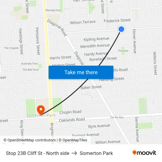Stop 23B Cliff St - North side to Somerton Park map