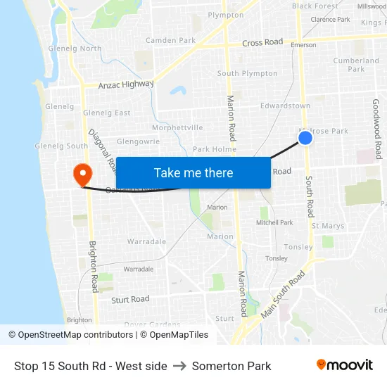Stop 15 South Rd - West side to Somerton Park map