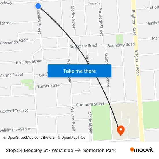 Stop 24 Moseley St - West side to Somerton Park map