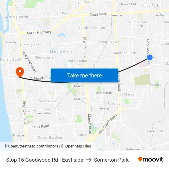 Stop 16 Goodwood Rd - East side to Somerton Park map