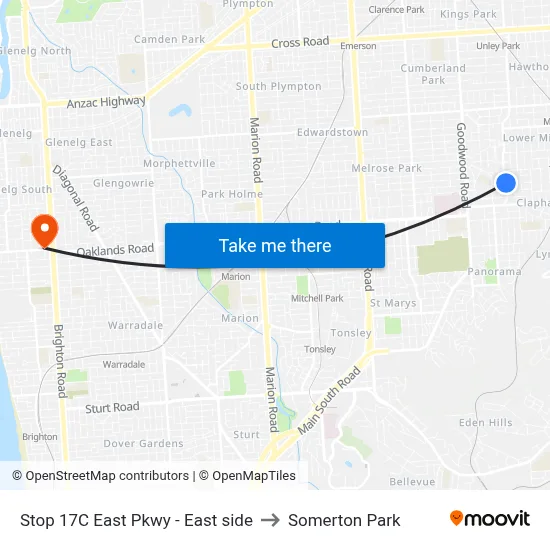 Stop 17C East Pkwy - East side to Somerton Park map