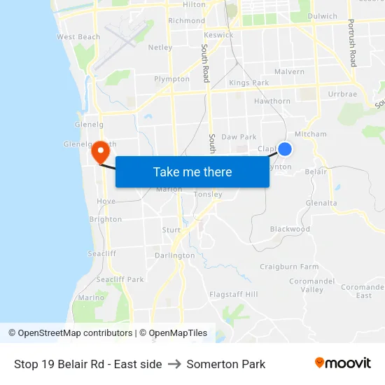 Stop 19 Belair Rd - East side to Somerton Park map