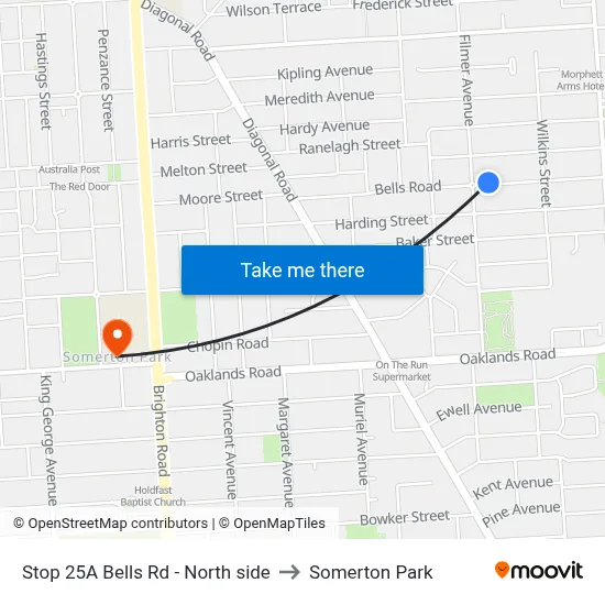 Stop 25A Bells Rd - North side to Somerton Park map