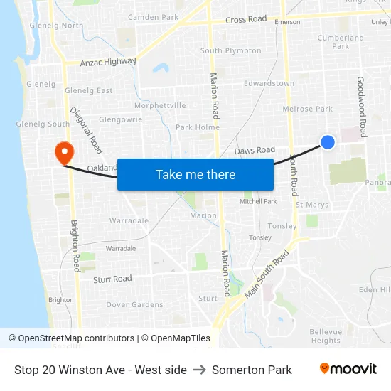 Stop 20 Winston Ave - West side to Somerton Park map