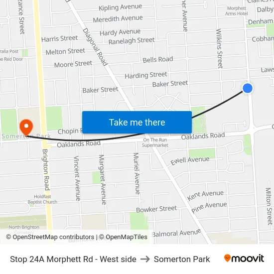 Stop 24A Morphett Rd - West side to Somerton Park map