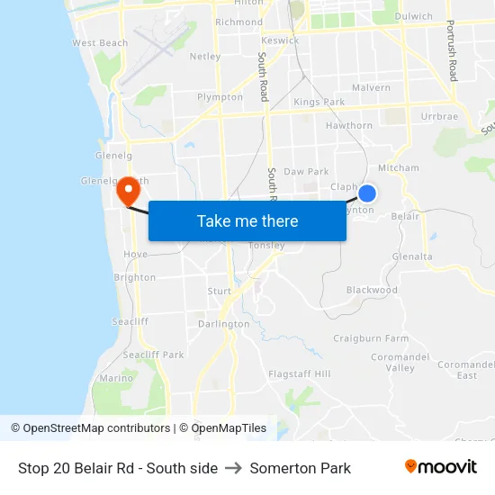Stop 20 Belair Rd - South side to Somerton Park map