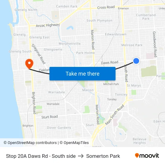Stop 20A Daws Rd - South side to Somerton Park map