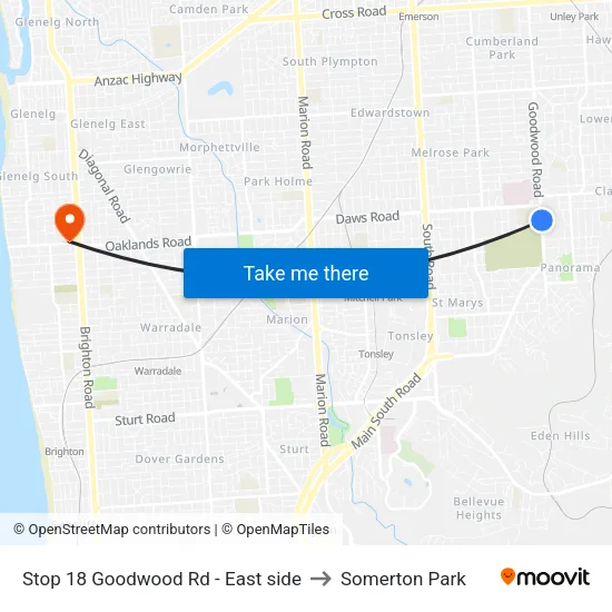 Stop 18 Goodwood Rd - East side to Somerton Park map