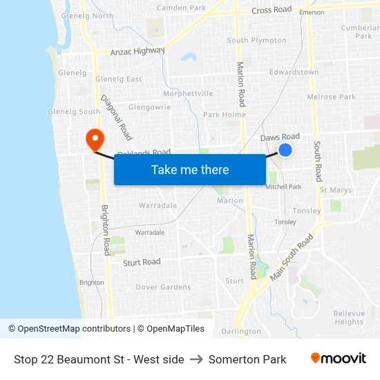 Stop 22 Beaumont St - West side to Somerton Park map