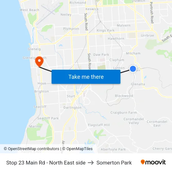 Stop 23 Main Rd - North East side to Somerton Park map