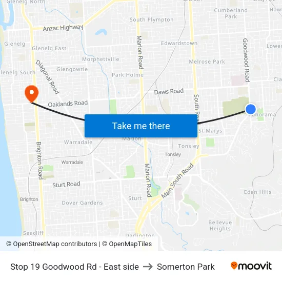 Stop 19 Goodwood Rd - East side to Somerton Park map