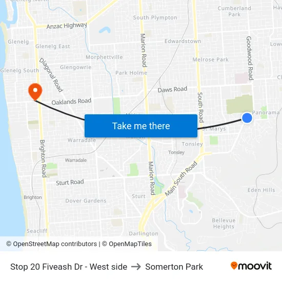 Stop 20 Fiveash Dr - West side to Somerton Park map