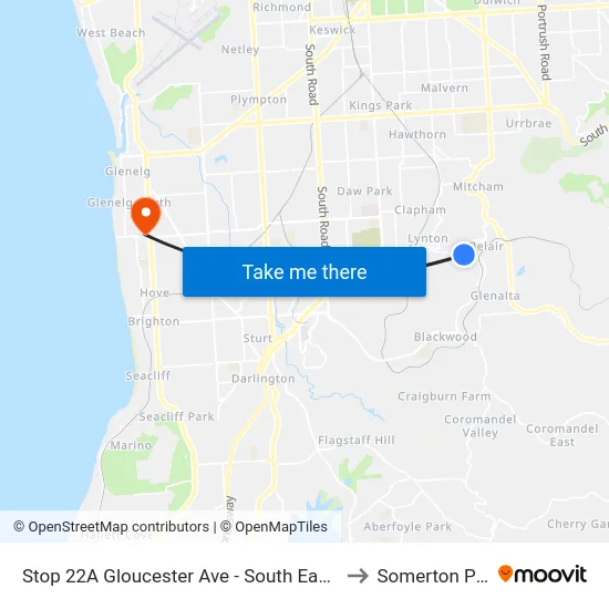 Stop 22A Gloucester Ave - South East side to Somerton Park map