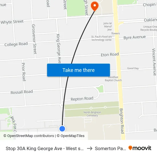 Stop 30A King George Ave - West side to Somerton Park map