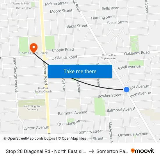 Stop 28 Diagonal Rd - North East side to Somerton Park map