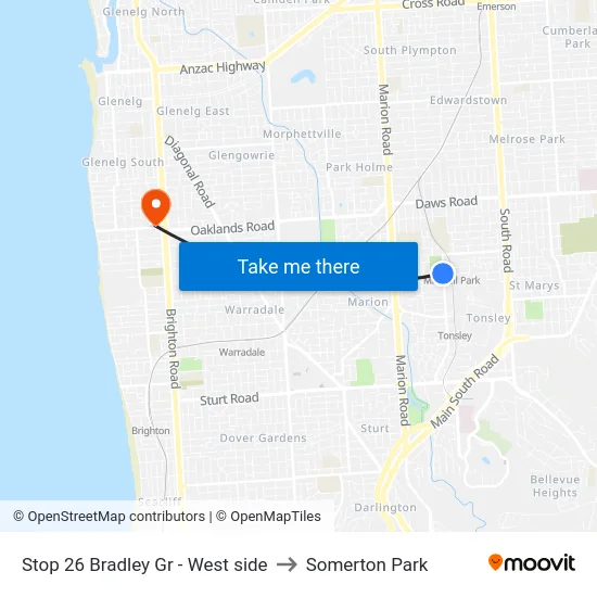 Stop 26 Bradley Gr - West side to Somerton Park map