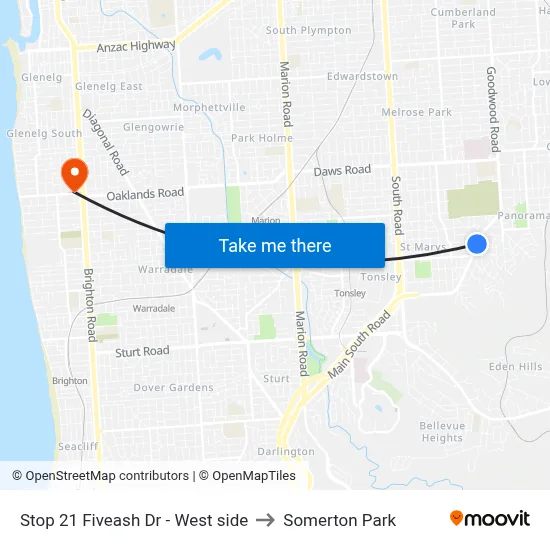 Stop 21 Fiveash Dr - West side to Somerton Park map