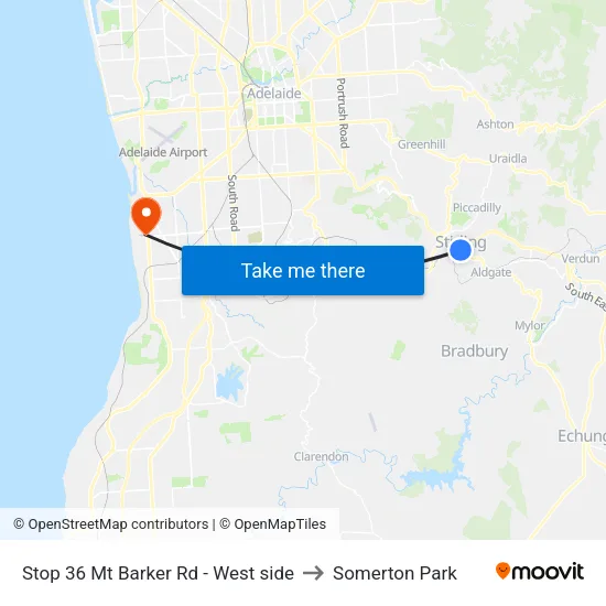 Stop 36 Mt Barker Rd - West side to Somerton Park map