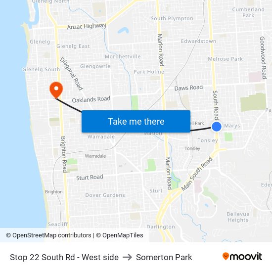 Stop 22 South Rd - West side to Somerton Park map