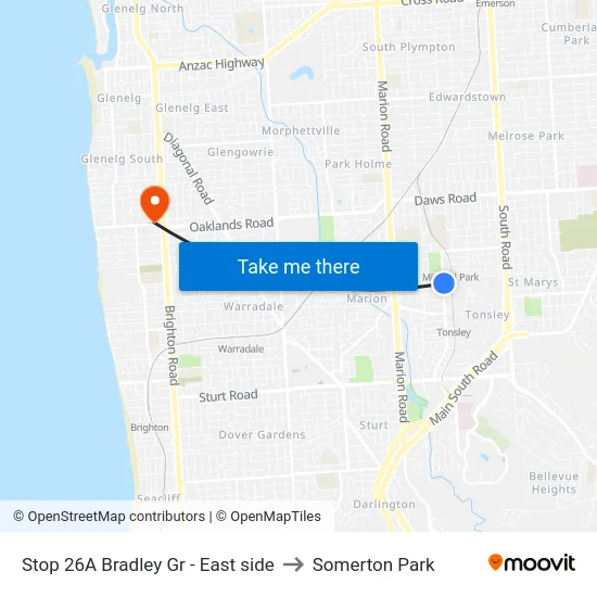 Stop 26A Bradley Gr - East side to Somerton Park map