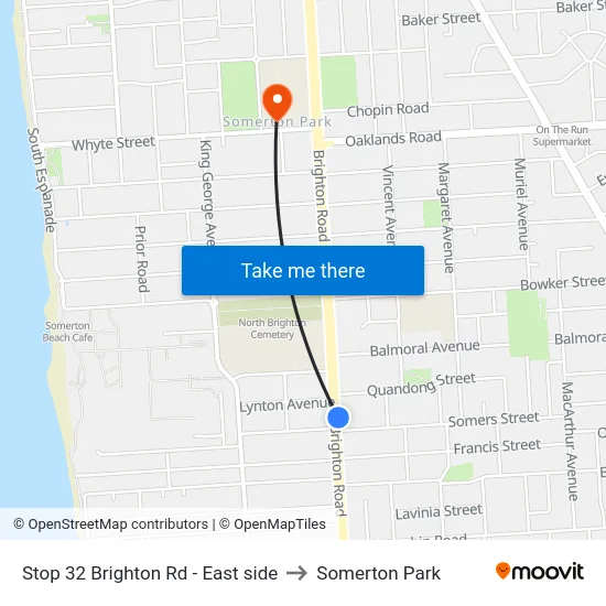 Stop 32 Brighton Rd - East side to Somerton Park map