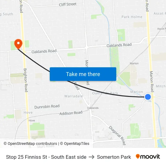 Stop 25 Finniss St - South East side to Somerton Park map