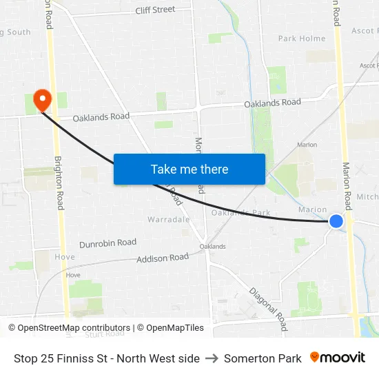Stop 25 Finniss St - North West side to Somerton Park map