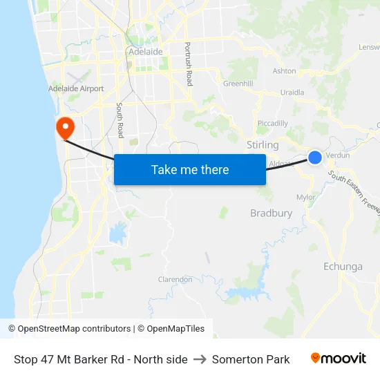 Stop 47 Mt Barker Rd - North side to Somerton Park map