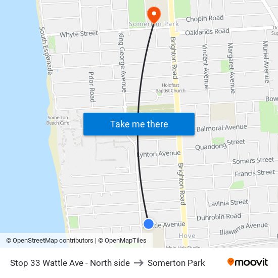 Stop 33 Wattle Ave - North side to Somerton Park map