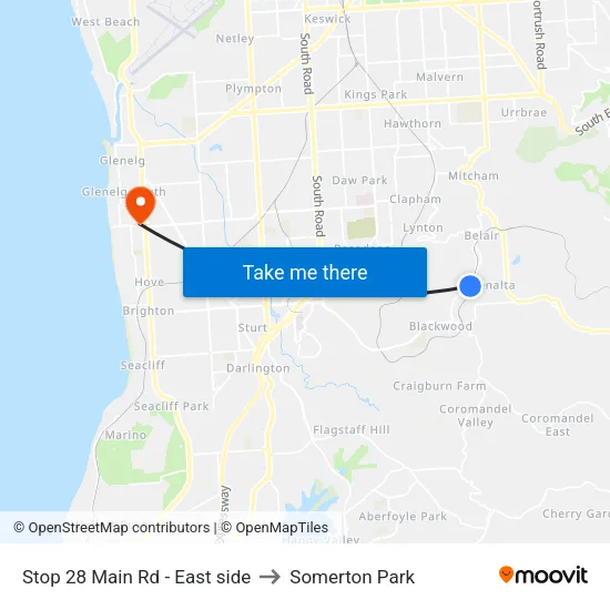 Stop 28 Main Rd - East side to Somerton Park map
