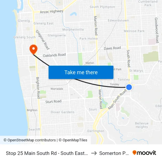 Stop 25 Main South Rd - South East side to Somerton Park map
