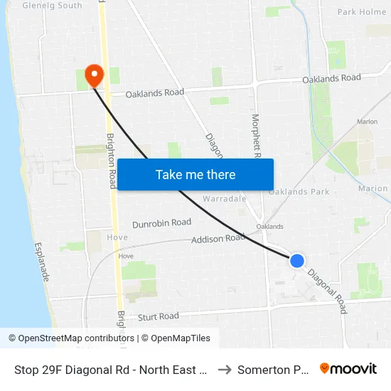 Stop 29F Diagonal Rd - North East side to Somerton Park map