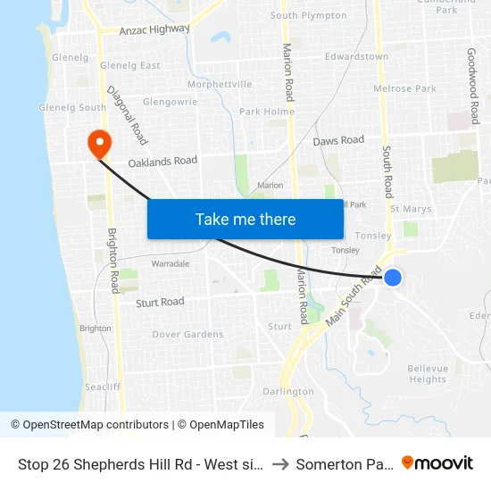 Stop 26 Shepherds Hill Rd - West side to Somerton Park map