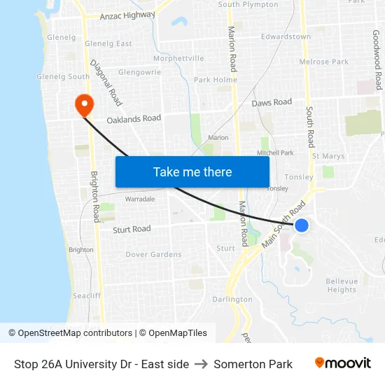 Stop 26A University Dr - East side to Somerton Park map