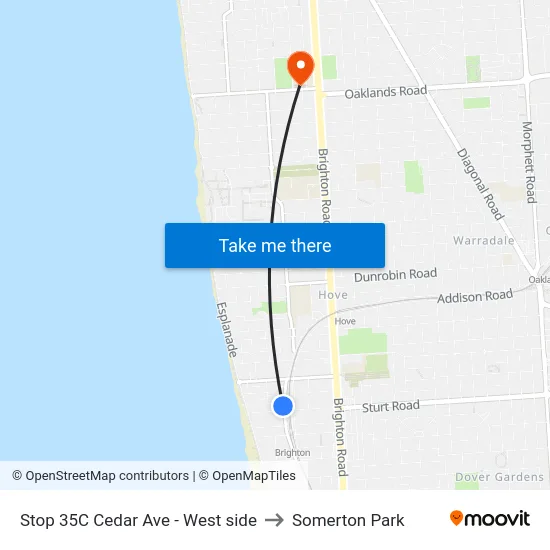 Stop 35C Cedar Ave - West side to Somerton Park map
