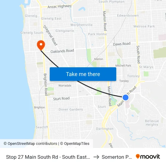 Stop 27 Main South Rd - South East side to Somerton Park map