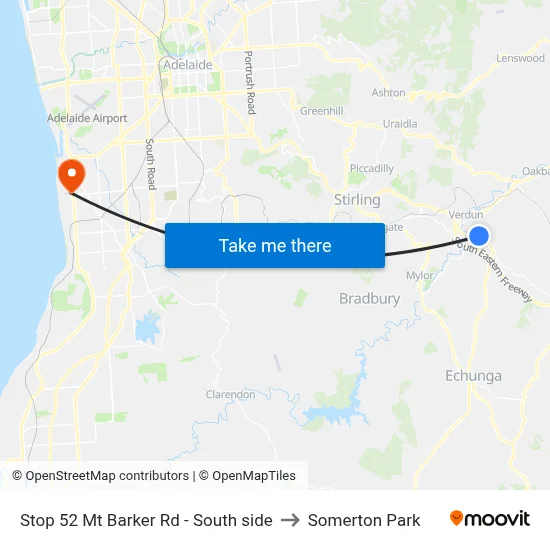 Stop 52 Mt Barker Rd - South side to Somerton Park map